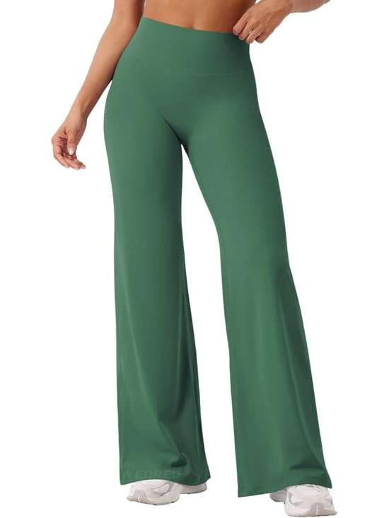Pants - Women's Dark Green No Front Seam Straight High Waist Imported Yoga Leggings